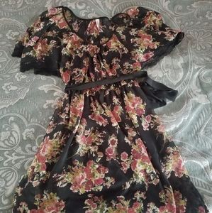Floral Knee Length Bell Sleeve Dress